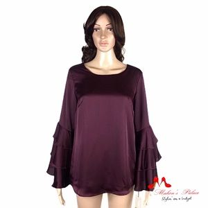 Insight Burgundy Satin Tiered Bell Sleeve Top